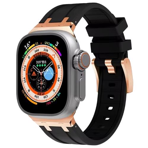 Bracelet en Titanium Rose Gold Metal Head Noir pour Apple watch