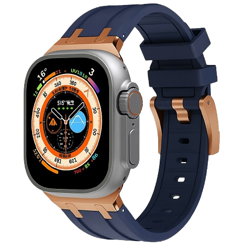 Bracelet en Titanium Rose Gold Metal Head bleu pour Apple watch