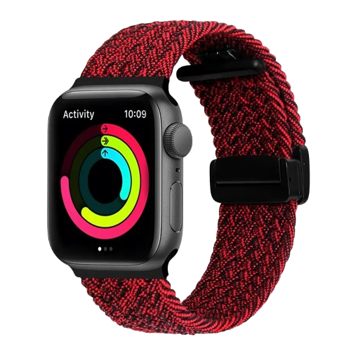 Bracelet en nylon ultra tresse pour Apple Watch noir rouge